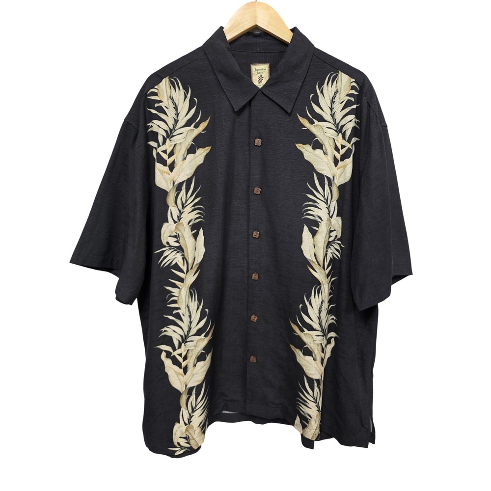 Jamaica Jaxx 100%Silk Button Up Men XXL Black Tropical Floral Aloha Beach Resort